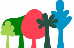 Logo von Ecosia: Bunte stilisierte Bäume