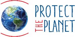 Logo mit Erdkugel und dem Schriftzug Protect the Planet